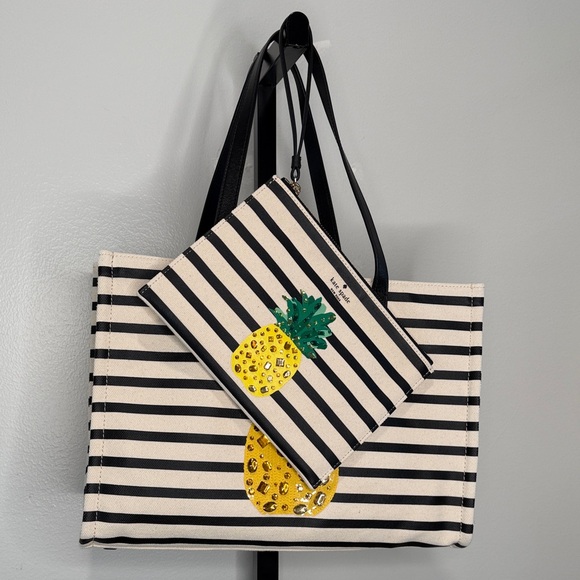 Kate Spade New York By The Pool Pineapple Embellished Canvas Tote and Wristlet - Picture 8 of 8
